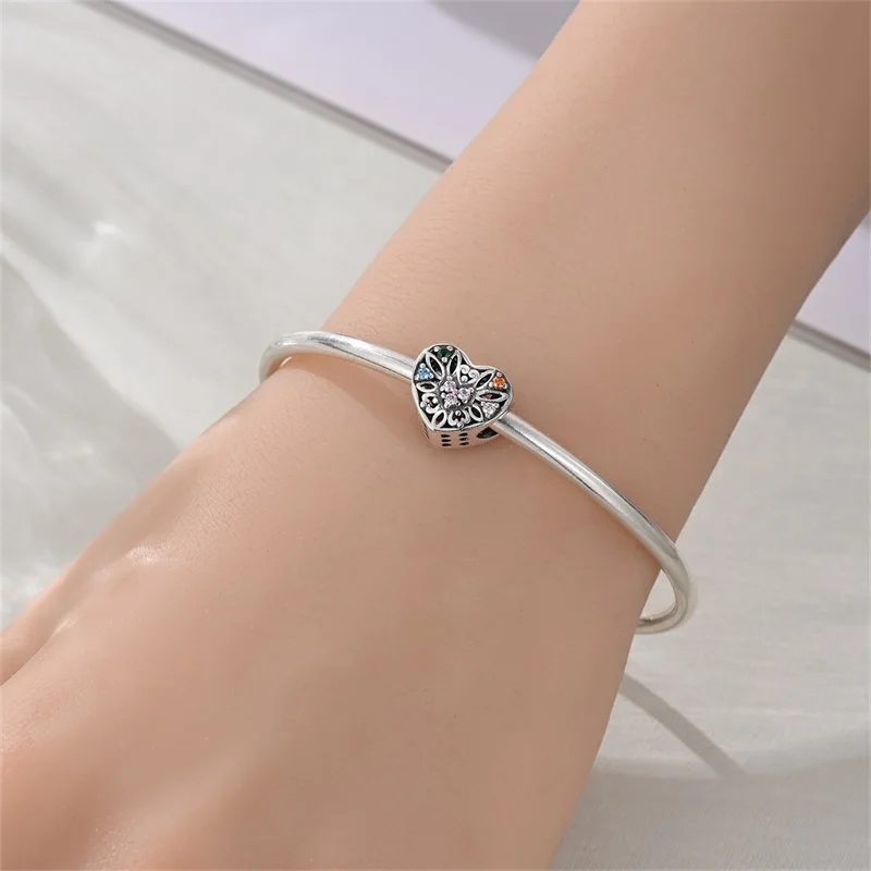 925 Sterling Silver Printed Heart Shape Charms Beads For Women Fit Original Bracelet DIY Birthday Party Jewelry Gifts