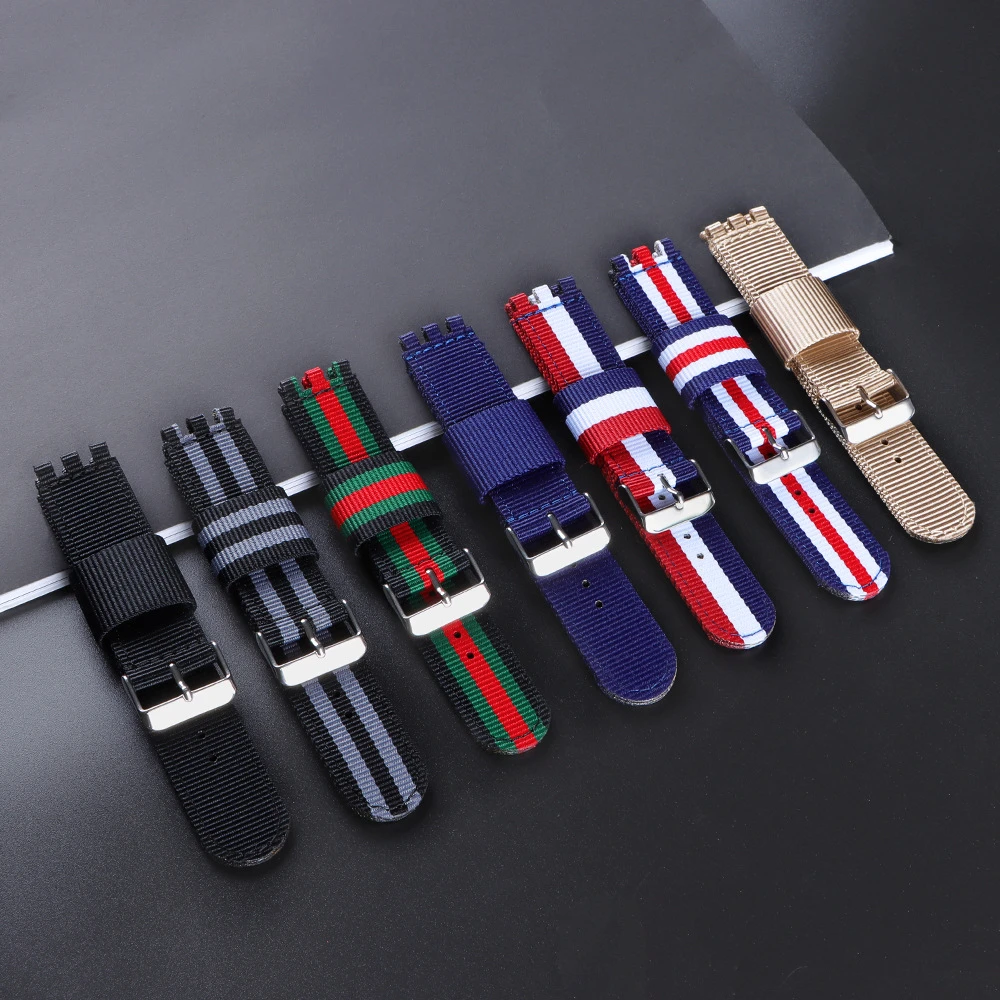 Watchband Strap For Swatch 17mm 19mm 20mm Nylon Wrist Watch Band Accessories