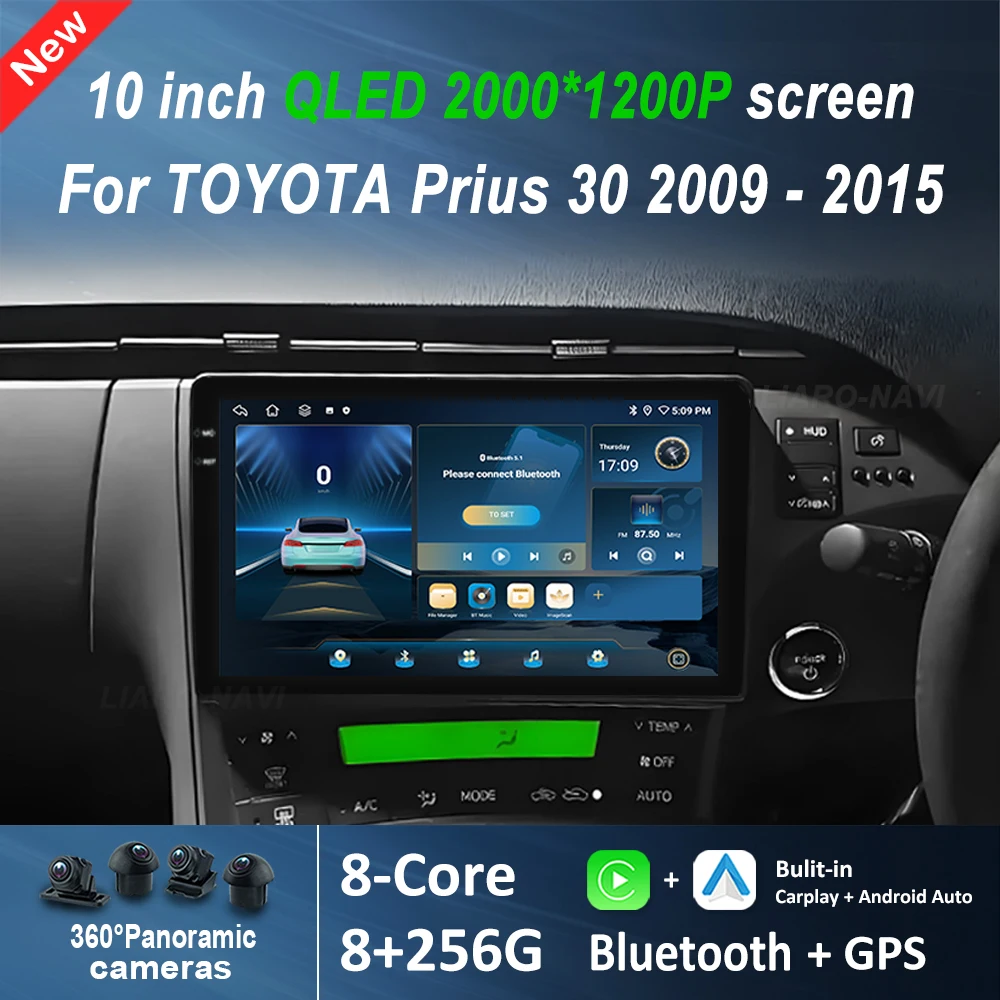 

Wireless Carplay Car Video Multimedia player for TOYOTA Prius 30 2009 - 2015 Android 14 System 4G WiFi GPS QLED Touch Screen