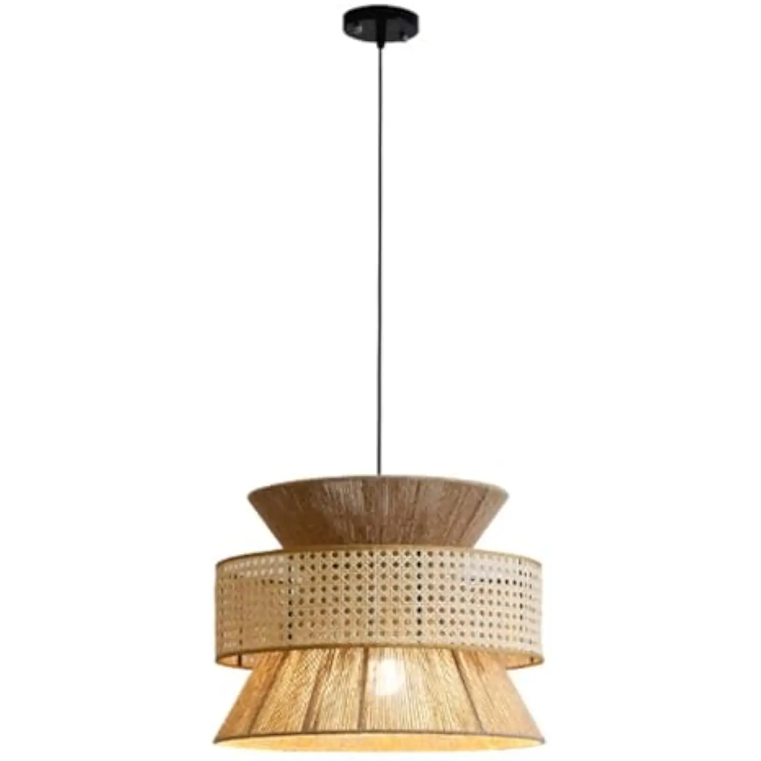 

15.7” Attan Woven Pendant Light, Boho Lamp, Handmade Ceiling Lighting Fixture Chandelier for Kitchen, Hanging Lampshade for