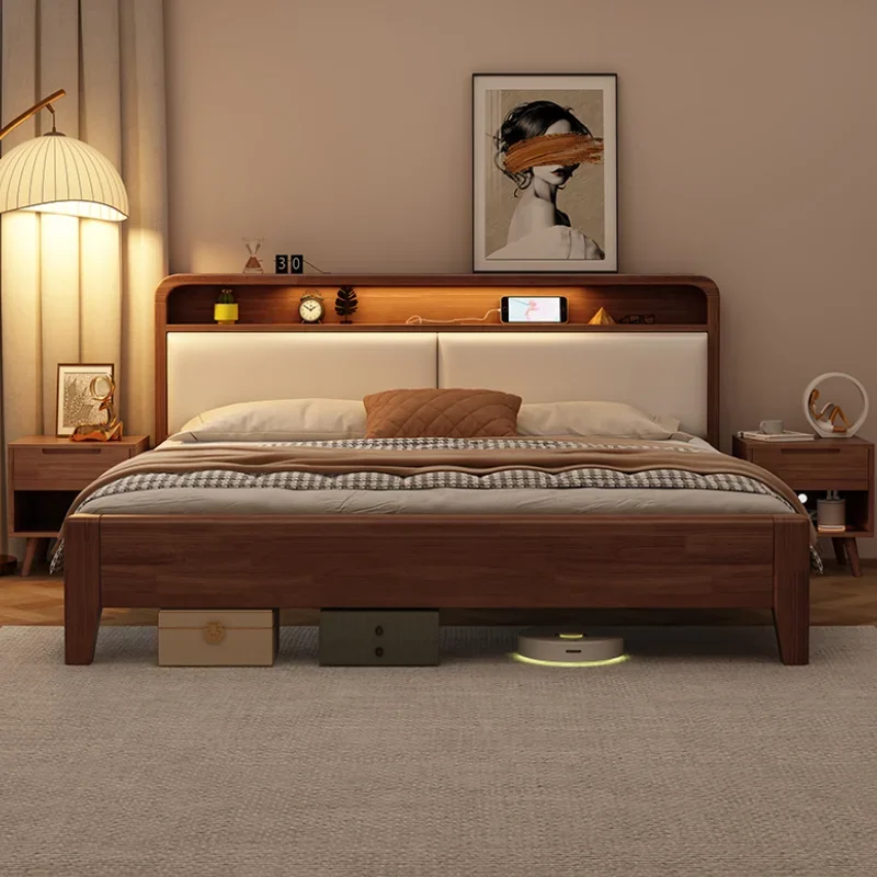 

Nordic Queen Double Bed Frame Designer Modern Storage Sleeping Full Size Bed Frame Wood Multifunctional Cama De Casal Furnitures