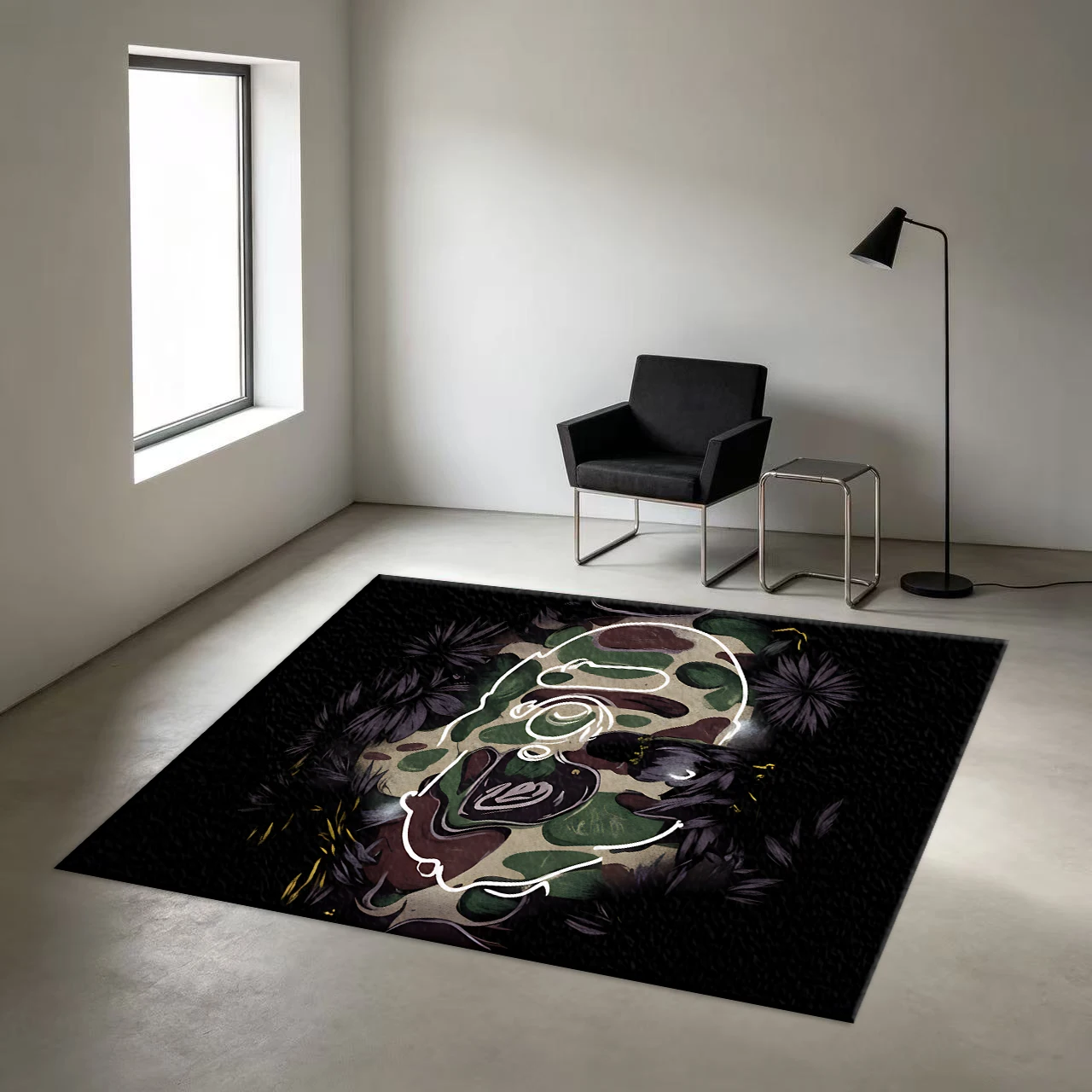 Neon Line Camouflage Ape Pattern Floral Pattern Carpet Non-Slip Fashion Carpet Suitable for Living Room Bedroom Home Decoration