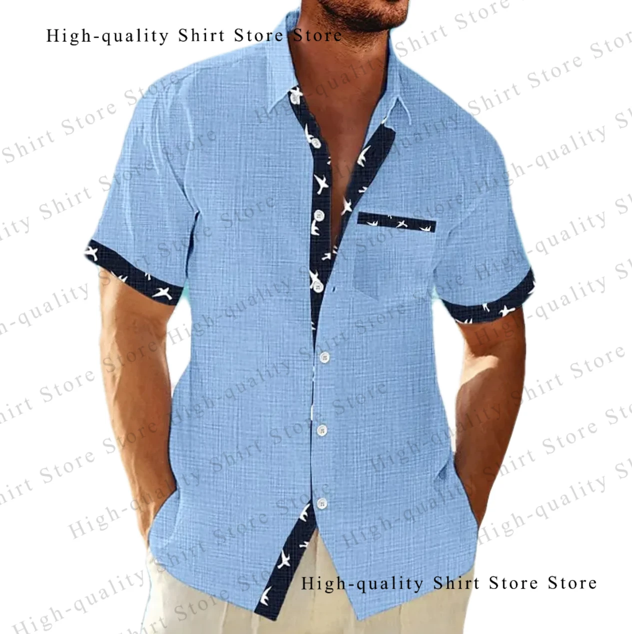 

Men's shirt summer casual fashion beach shirt 11 color short sleeved striped lapel summer Hawaiian vacation top