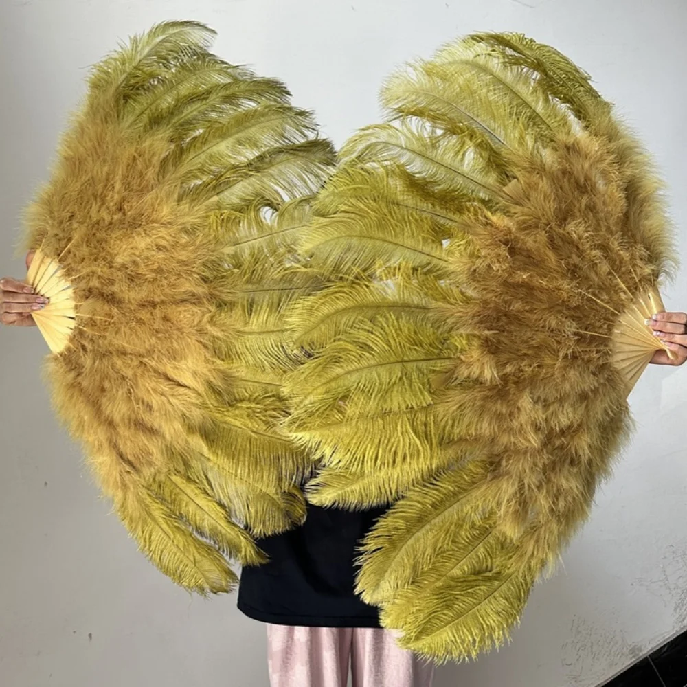 

1/2PCS 100CM Olive green Ostrich Fan Left Right Hand Held Fan Wedding Performance Decorations Props High Quality Plumes Craft