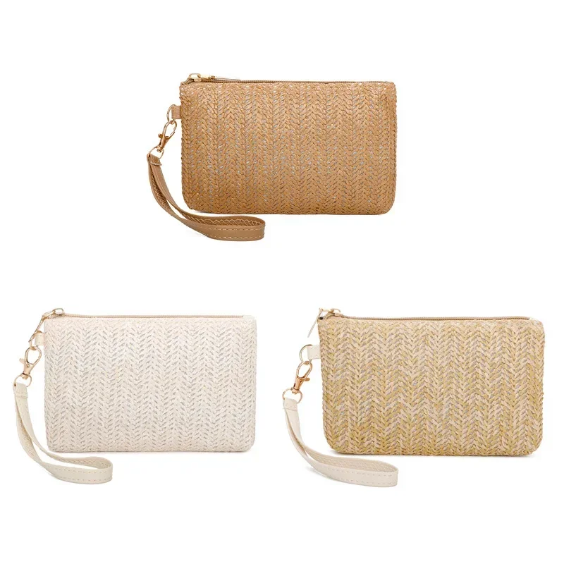 Summer Beach Wallet Bolsa Fashion Ladies Wristlet Clutch Weaving Bag Women Daily Money Phone Clutch Straw Woven Coin Purse