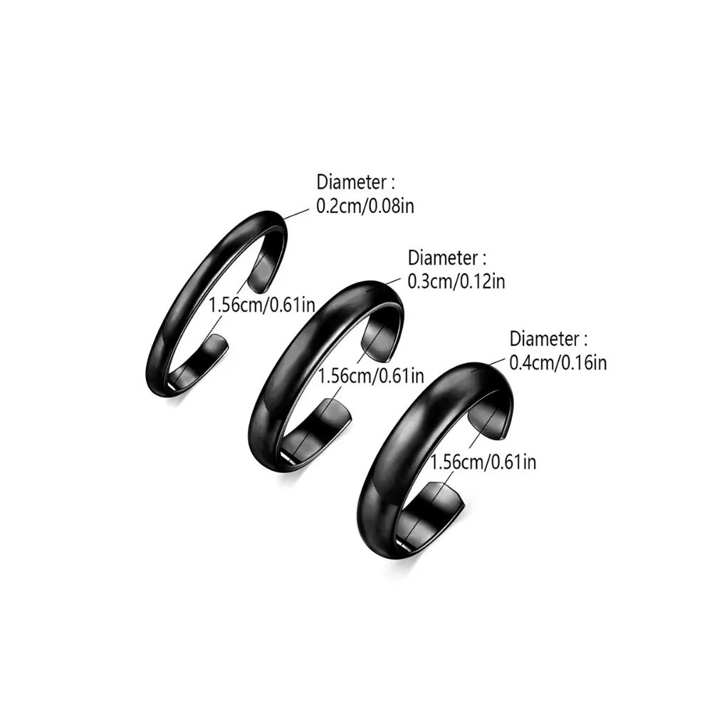 3Pcs Stainless Steel Toe Ring Adjustable Round Open Band Tail Ring Silver Black 18K Gold Plated Beach Foot Jewelry For Women