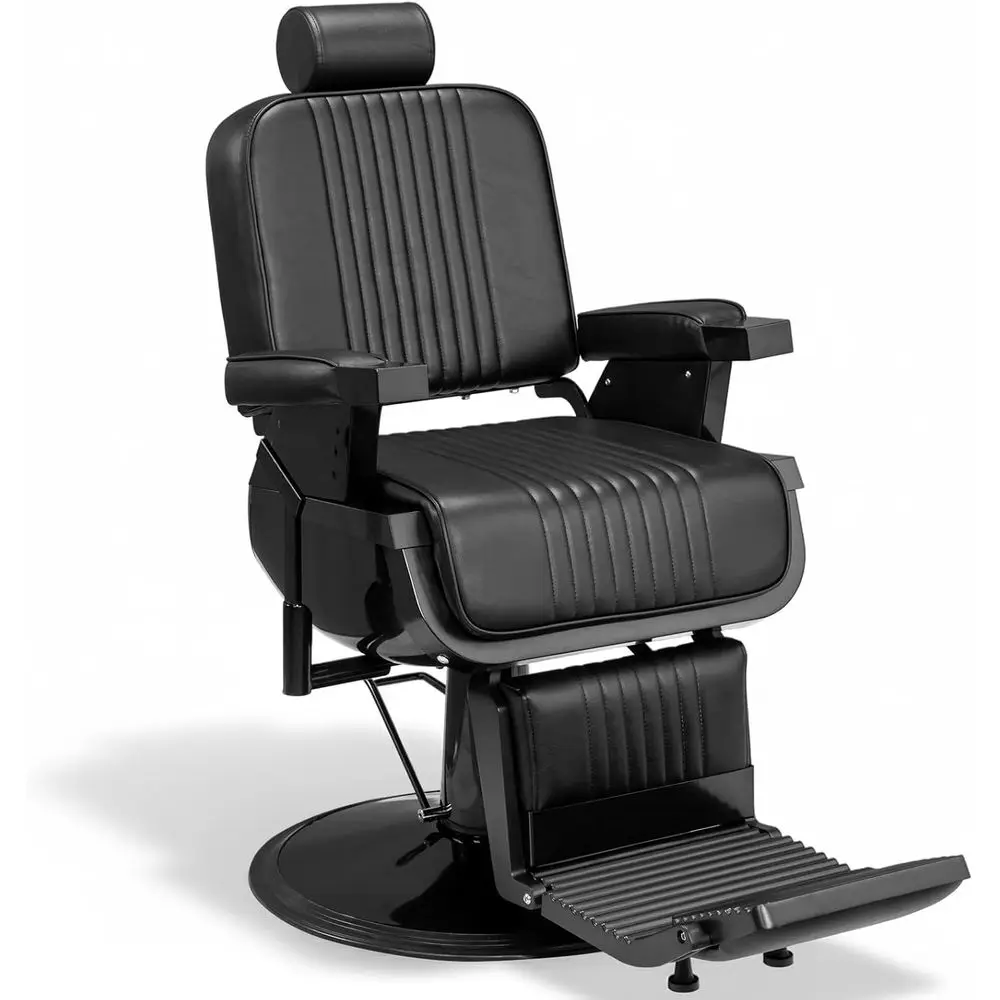 

Vintage Heavy-Duty Barber Chair with Hydraulic Recline, Footrest, and 360° Swivel for Beauty and Spa Shampoo Services, Black
