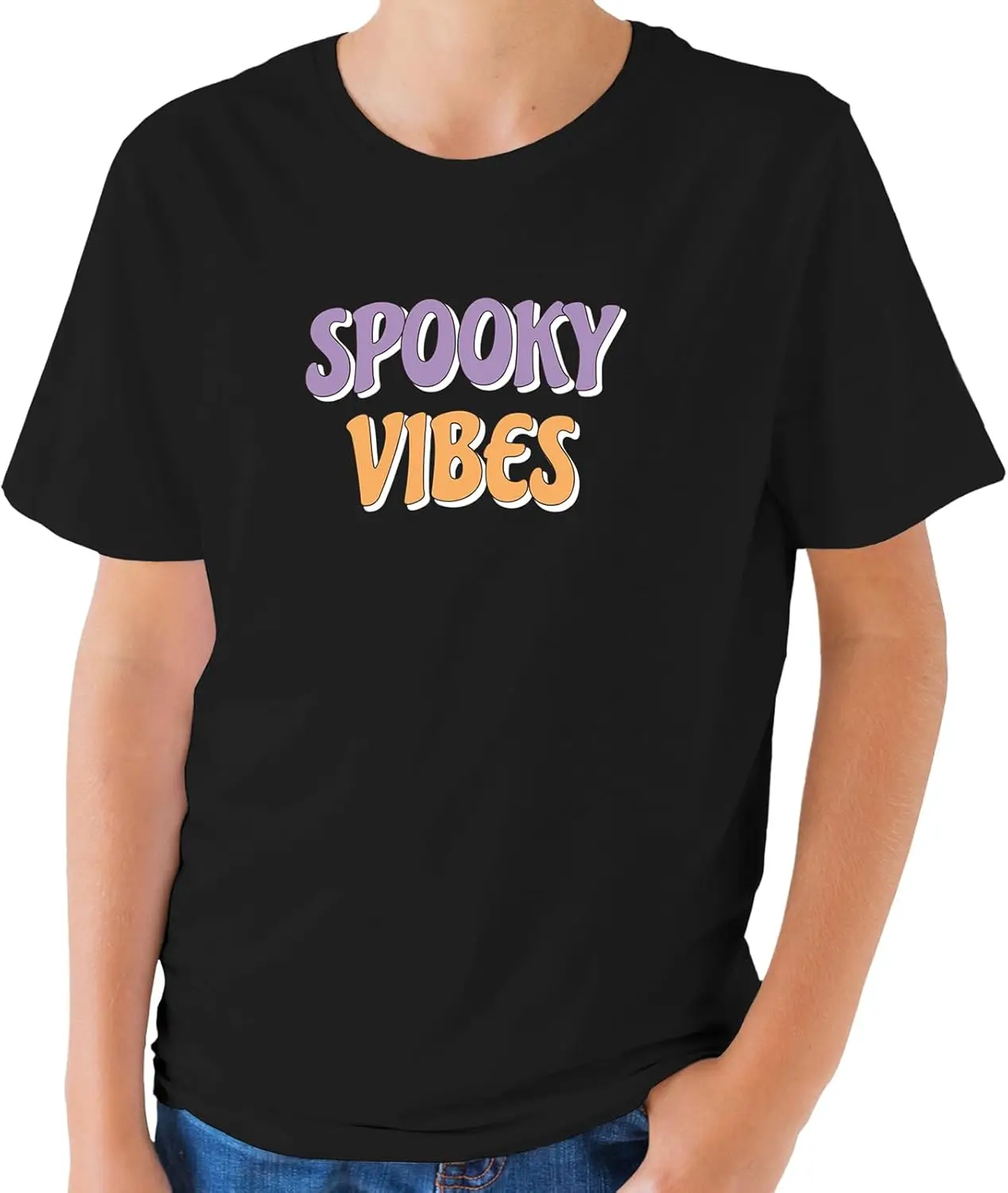 GotPrint Spooky Vibes Printed Halloween T-Shirts, Casual Funny Spooky Szn Design Halloween Outfits Crew Neck Short Sleeve Tee