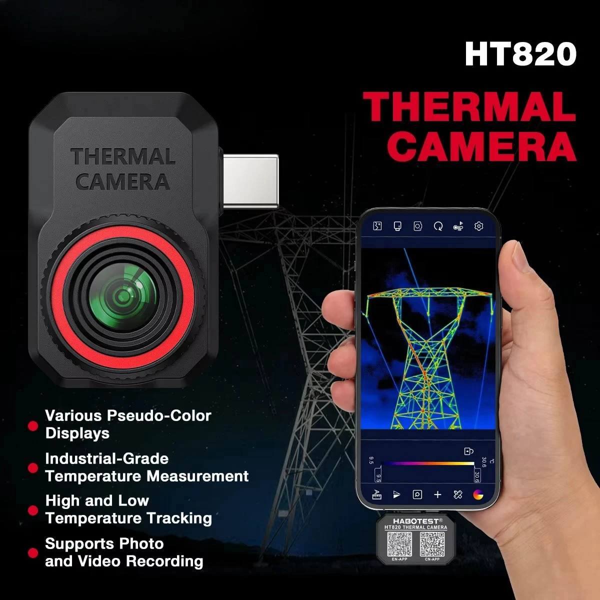 HT820 Portable High Precision Fast Response Plug and Play Resolution Ratio 256*192 Thermal Image