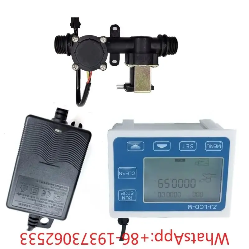 Flowmeter Quantitative Controller ZJ-LCD-M Display with 4-point Threaded Water Flow Sensor and Solenoid Valve