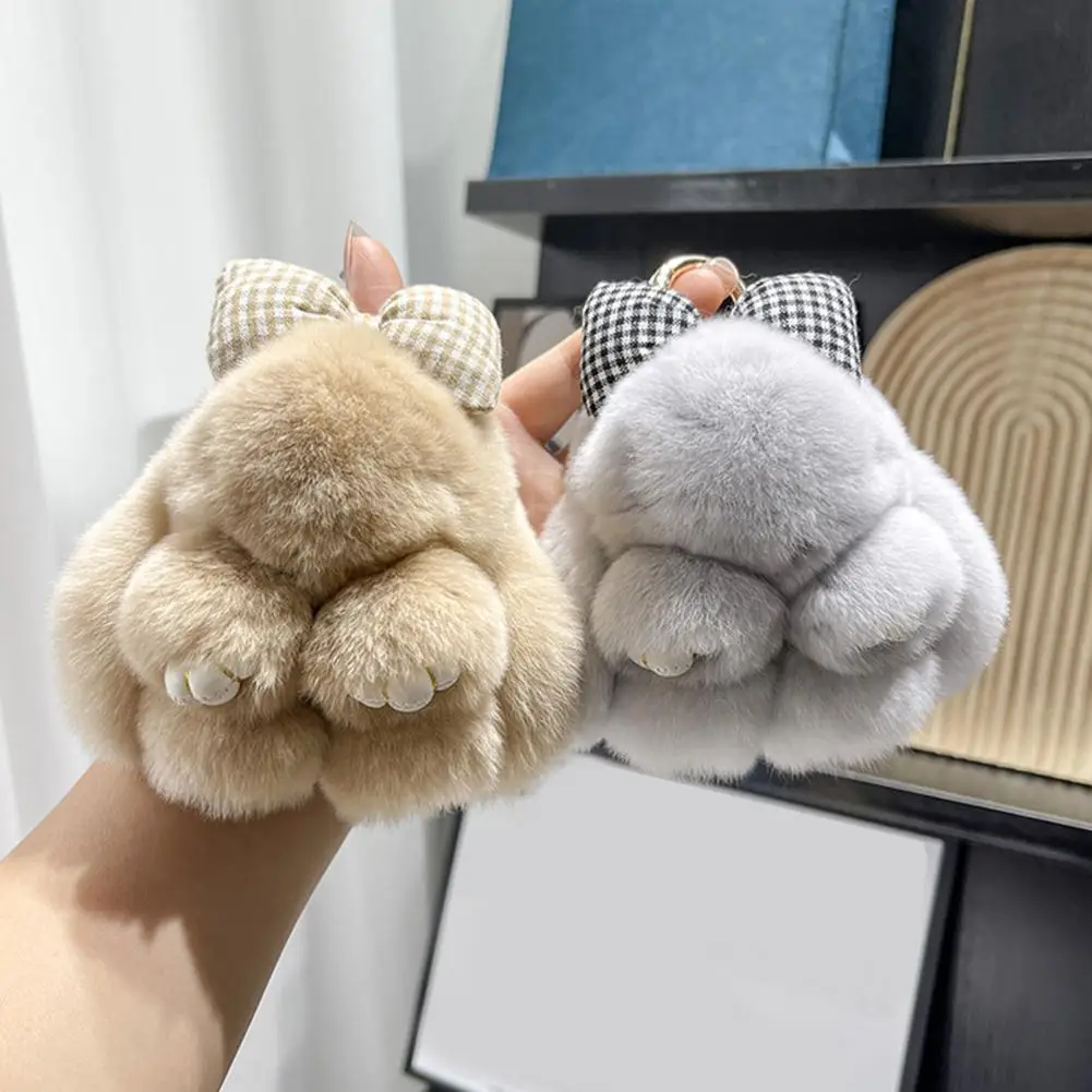 Plush Bunny Keychain Fuzzy Faux Fur Rabbit Keychain with Bowknot Pendant for Handbag Backpack Decoration Cute Doll Key for Kids