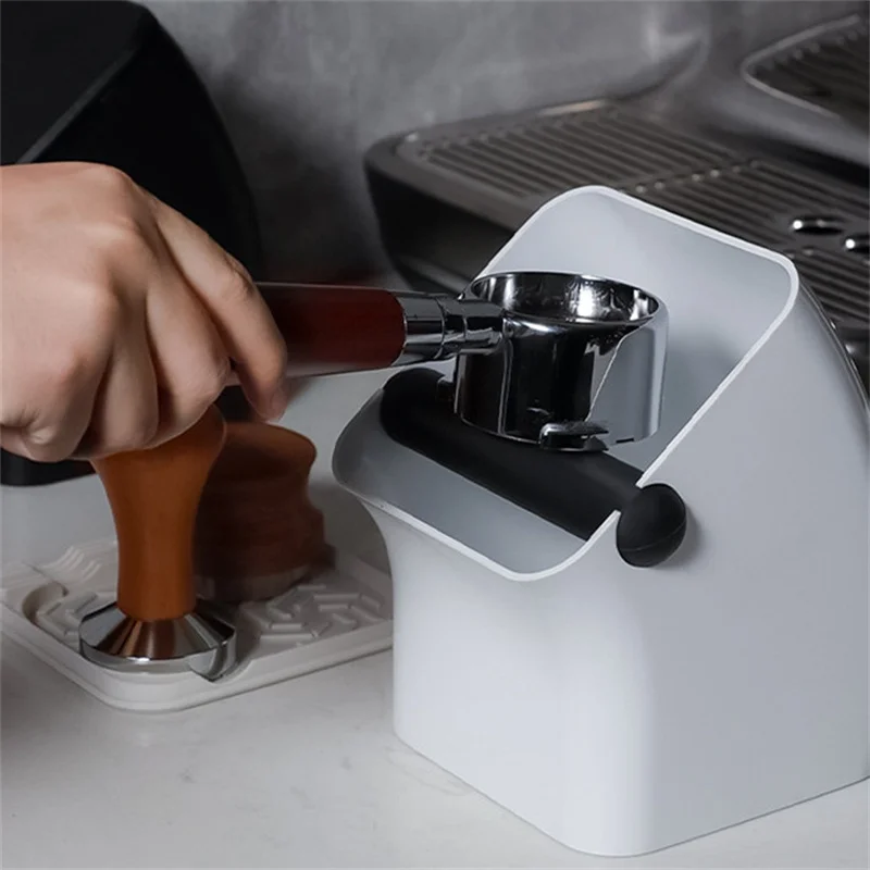 ABS Coffee Knock Box,Curved Angled Body,Detachable Knock Rod,Built-in Multi Size Grooves Lid Home Coffee Ground Bin Container