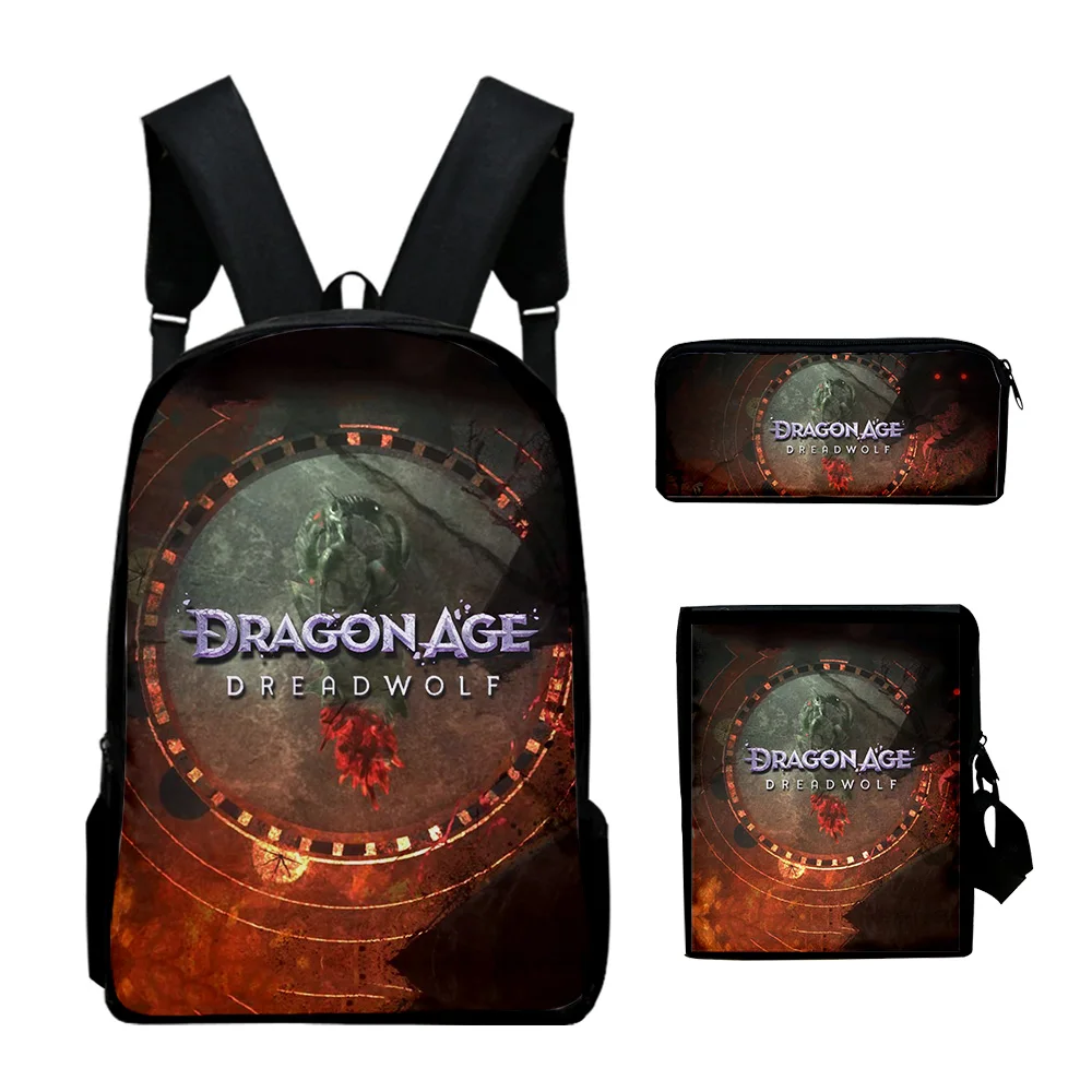 

Dragon Age Dreadwolf 2023 New Game Backpack 3 Pieces Sets Shoulder Bags Unisex Daypack Zipper Bag Unique Pencil Bag