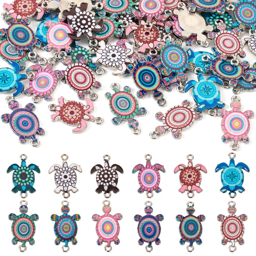 48Pcs Alloy Enamel Turtle Links Connector Charms Sea Animal Tortoise Pendants for Jewelry Making Necklace DIY Bracelet Craft