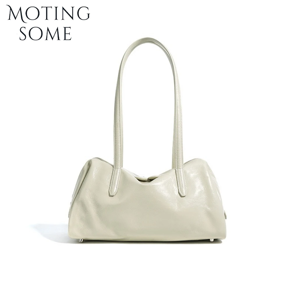 Motingsome Green Bags Retro Women Bag Luxury Oil Wax Cowhide Leather Handbag Vintage Boston Pillow Purses Lady Daily Purses 2024