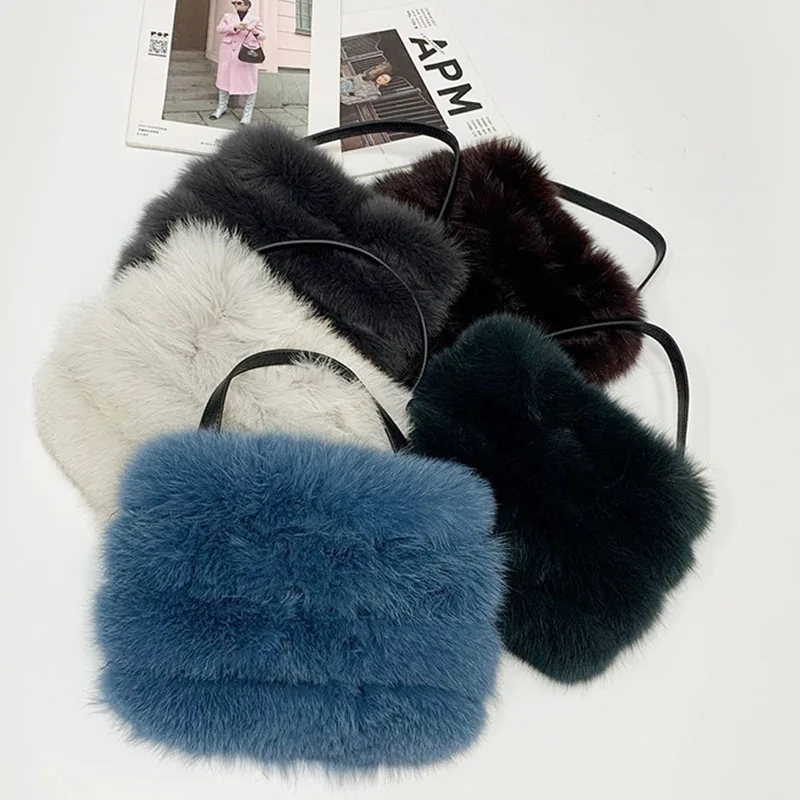 

Pure Fox Fur Handbag Plush Luxury Shoulder Bag Women's Fashion Designer High-end Soft Crossbody Bag