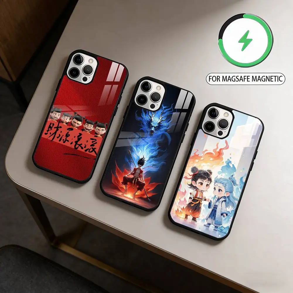

Чехол для телефона A-Anime N-Ne Z-Zha для iPhone 17, 16, 15, 14, 13, 12, 11 Plus, Pro Max, магнитный, для беспроводной зарядки Magsafe