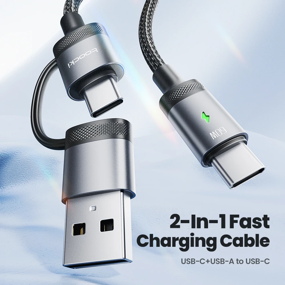 Toocki 2 in 1 60W 3A USB Type C PD Fast Charging Cable Data Cord for iPhone 15 Xiaomi Samsung Huawei PCOCO Realme Oneplus