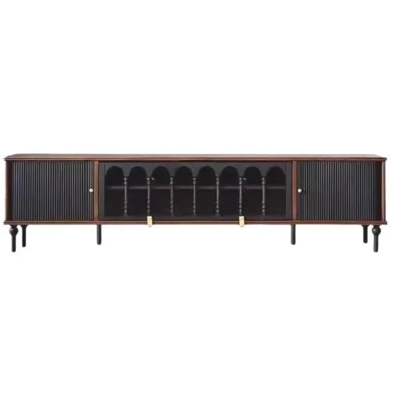 French retro solid wood TV cabinet, small apartment living room home medium and ancient style floor storage cabinet