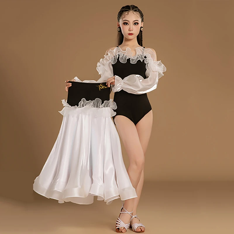 สาวโมเดิร์นเต้นรํา Big Swing กระโปรง Waltz ชุดตาข่ายเชื้อราห้องบอลรูม Dancewear การแข่งขันการฝึกอบรมมาตรฐานแห่งชาติเครื่องแต่งกาย