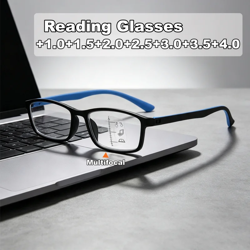 Small Square Frames Multifocal Presbyopia Glasses Minimalist Versatile Blue Light-Blocking TR90 Frames Sporty Reading Glasses