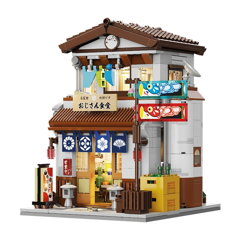 Creative Japan City Street View Shinya Shokudo Building Block With Light Japanese Midnight Canteen Bricks Figures Toy Collection