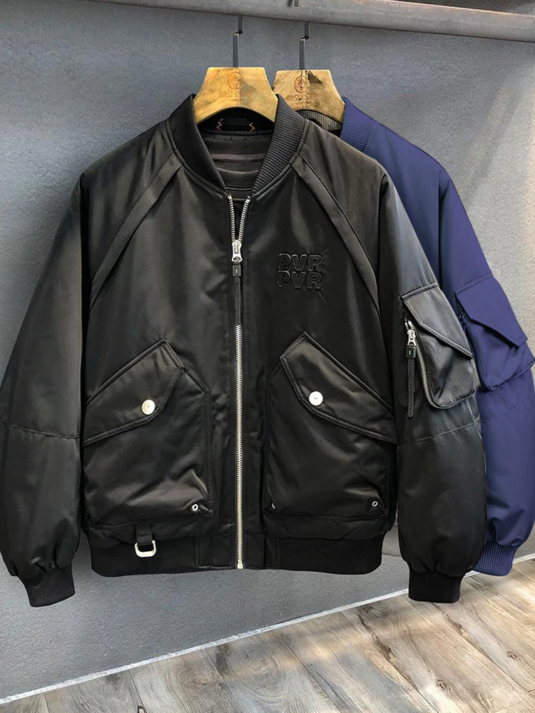 

Trendy Youth Baseball Collar Cotton Jaet Men's Winter Versatile Pilot Coat Warm Sli Workwear Long Sve Thermal Cotton