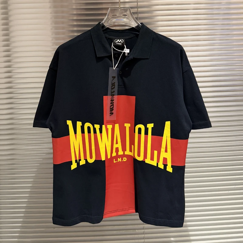 

Mowalola Polo Shirt Cross Digital Print Flip Collar Men Casual Mowalola T-shirts