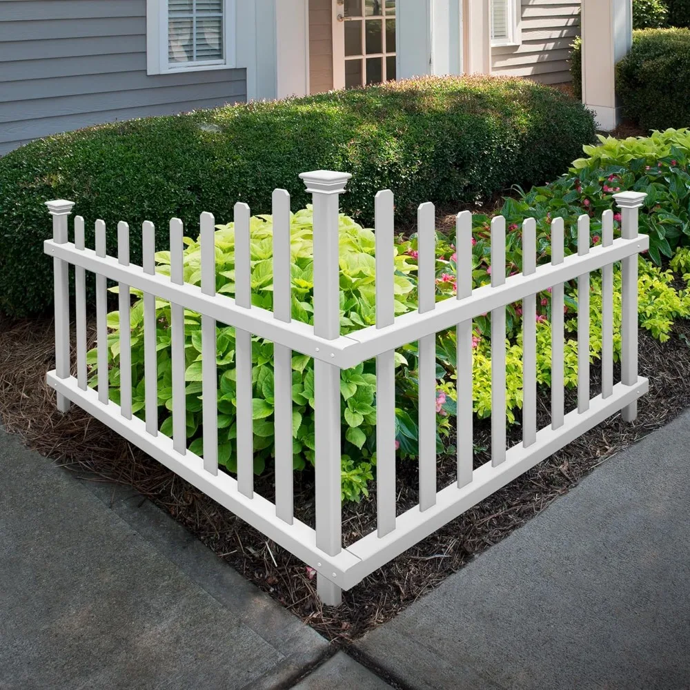 

Theater 2 Panels 30 Inch H x 40 Inch W No Dig Vinyl Picket Fence White Garden Border Decorative Yard Fence for Patio Backyard