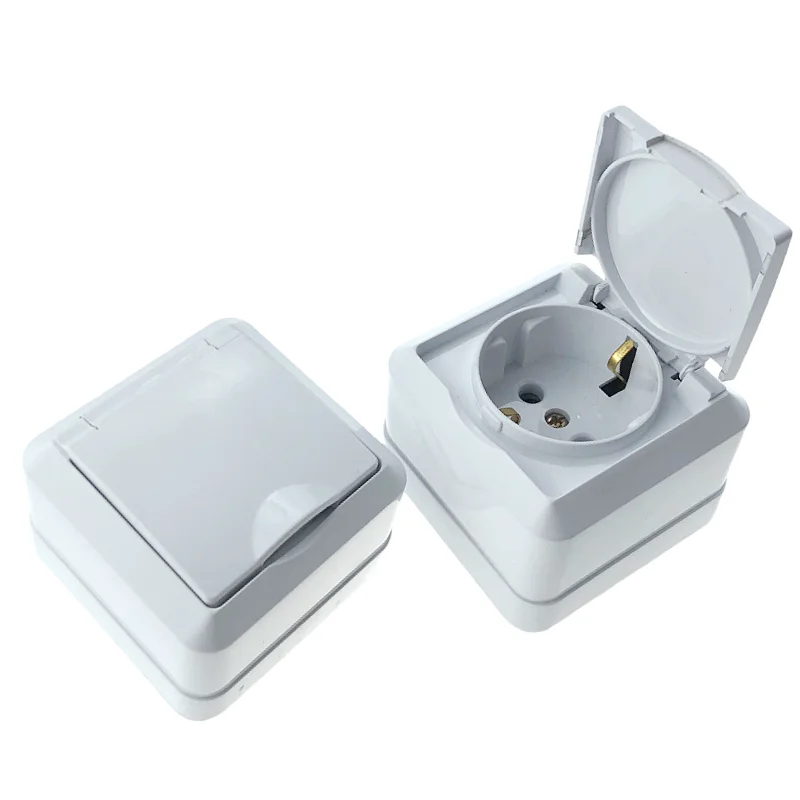 IP20 waterproof wall socket 2P+E Surface type Wall Socket European Wall Socket with Grounding