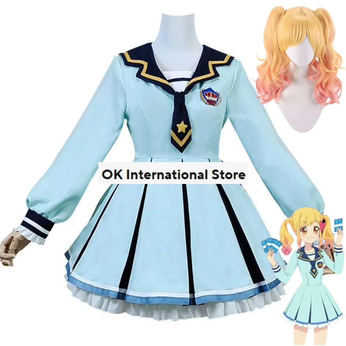 

Аниме Aikatsu! Nijino Yume Sakuraba Rola Косплей Костюм Парик Синий JK Школьная форма Платье Женский Прекрасный Kawaii Campus Sailor Suit