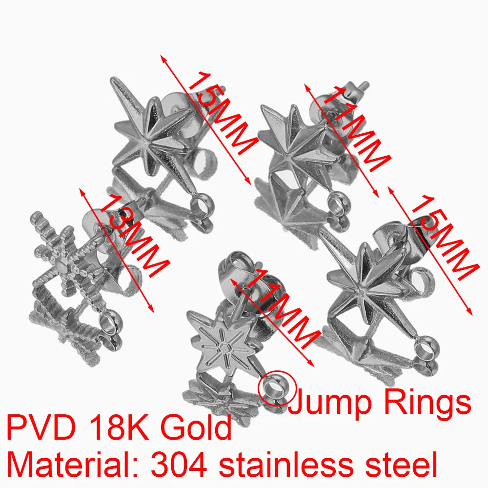 6pcs Gold Stainless Steel Hexagram Star Starburst Earring Making Supplies Hooks Connectors Earring Base Posts Components Parts image 3