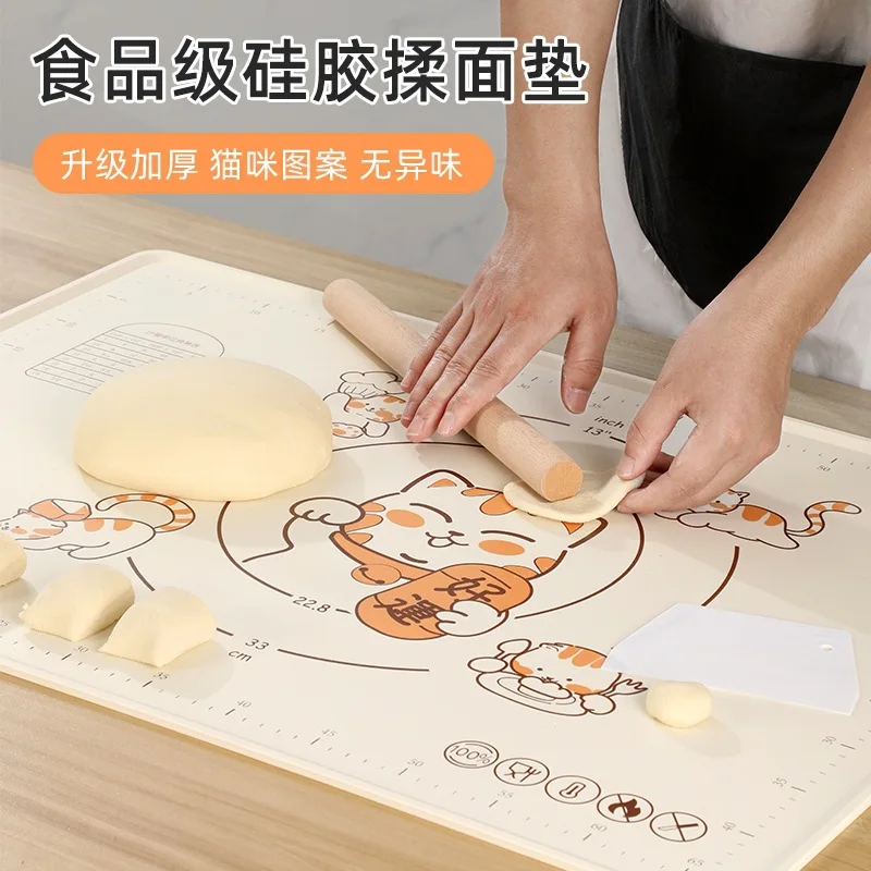 Food grade silicone kneading pad with enlarged, thickened, and heavier rolled dough and cartoon pattern silicone pad