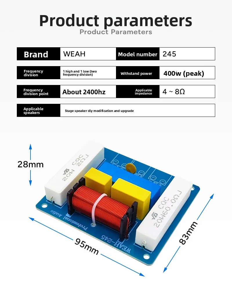 MW Audio 2 Stück 400W 2-Wege Hochleistungs-Lautsprecher-Frequenzweiche, Frequenzteiler für Klangverbesserung – Detail 9