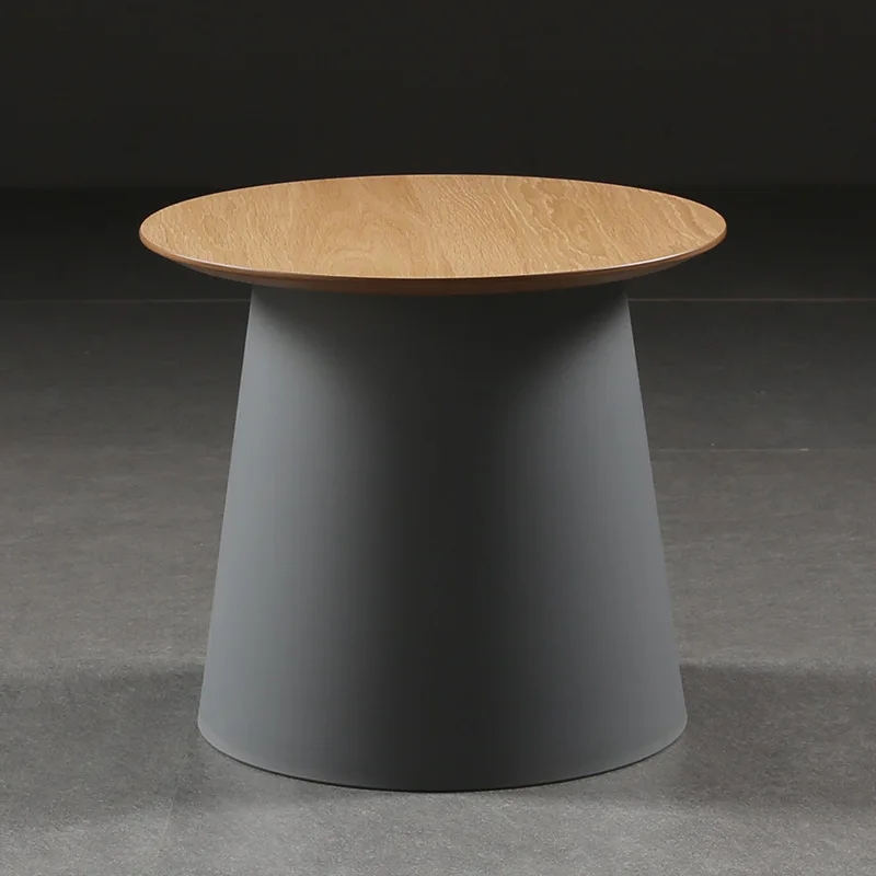 Nordic Round Plastic Coffee Table Creative Side Table with Wooden Desktop Simple Unique Stylish Desk Living Room Furniture