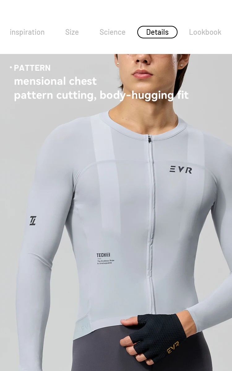 EVR Frühling und Sommer Herren-Radtrikot Langarm-Radshirt Schnelltrocknend Atmungsaktiv für Straßen- und Mountainbike-Radfahren – Detail 10