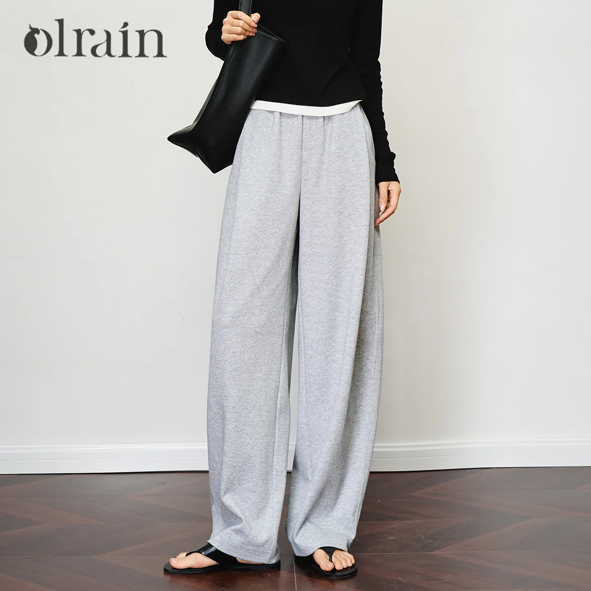 

OLrain Women's Casual Knitted Baggy Pants Summer Long Trouser 2025 Female Grey Loose Wide Leg Pants Woman Clothing O57XK99030