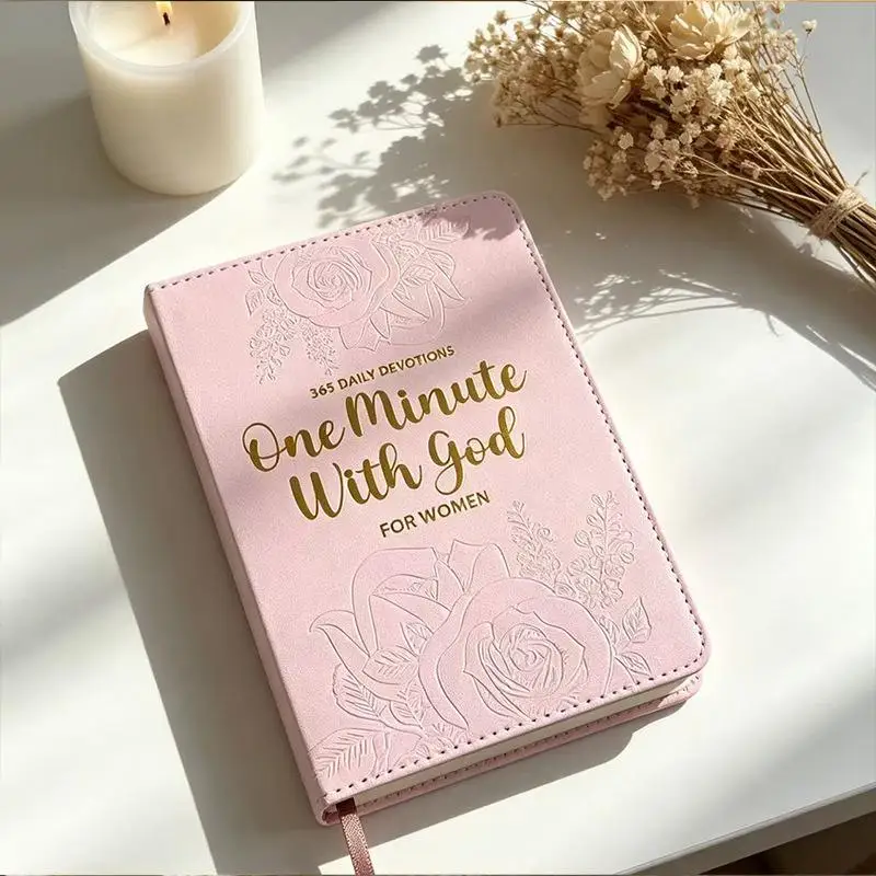 Brown Pink Leather 365 Days Daily Prayer Notebook Portable Daily Devotional Journal Faith Writing Diary  Women Stationery Gift