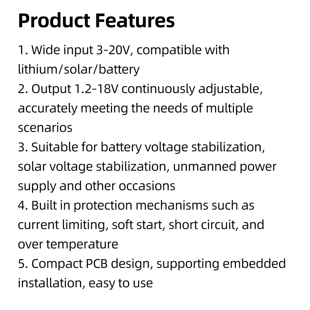 1-5 Stück Buck-Boost-Modul DC 3-20V auf 1,2-18V Spannungsregelung Stromversorgung für Solarpanels Lithiumbatterie mit Strombegrenzung – Detail 12