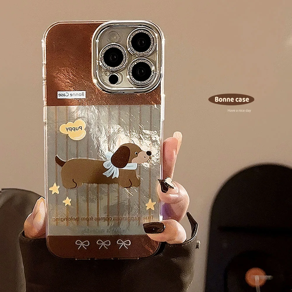 Cute Dachshund Dog Brown Stripe Splicing Star Phone Cover Case for iPhone 16 15 14 13 12 11 Pro Max 7 8 Plus Xsmax XR X