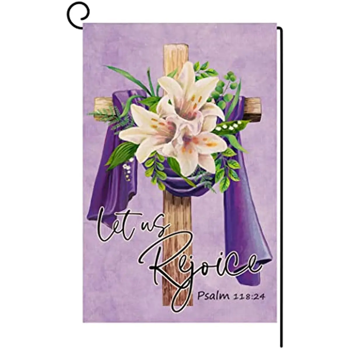 

Spring Easter Garden Banner Vertical Double Sided Lily Cross Let's Rejoice Farmhouse Holiday Outdoor Decoration Burlap Yard Flag