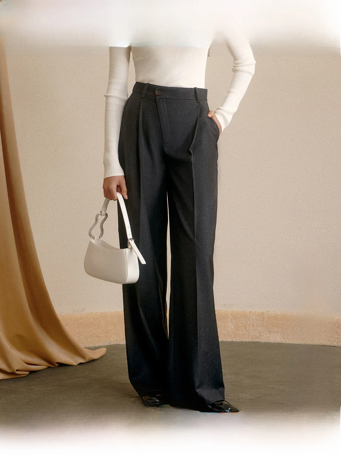 

Широкие брюки ZhiZhi Mulan из 100% шерсти для женщин: повседневные, свободные, удобные, осенне-зимние, с высокой талией, длинные