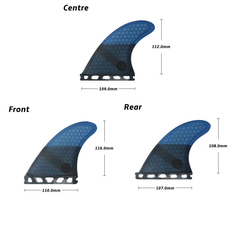 UK2.1 Quad FINS Płetwy do deski surfingowej UPSURF FUTURE Płetwa boczna Konstrukcja o strukturze plastra miodu z włókna węglowego Pojedyncze zakładki Podstawa Płetwy surfingowe 4 szt. Quilhas