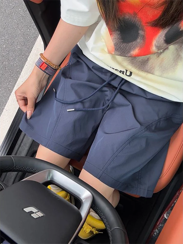 

Темно-синие нейлоновые мужские спортивные орты из ледяного шелка Qui Dry, уличная одежда, повседневная баскетбольная длина, прямые летние орты длиной пять четвертей