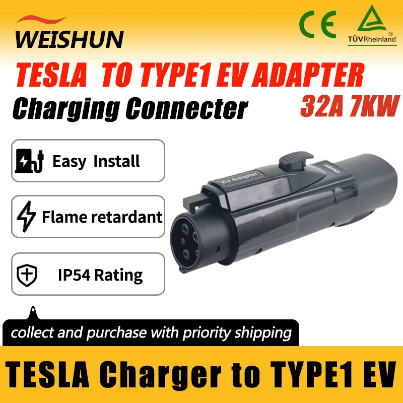 

TESLA TO TYPE1 EV Adapter Electric Vehicle Charger Connecter for 16A/32A TESLA Charger To TYPE1 Electric Car Adapter
