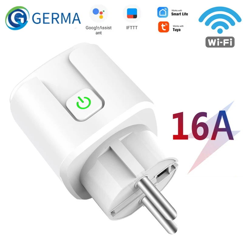 GERMA Tuya WiFi ue inteligentna wtyczka 16A 220V Adapter bezprzewodowy zdalny głos kontrola mocy Monitor Timer gniazdo dla Google Home Alexa