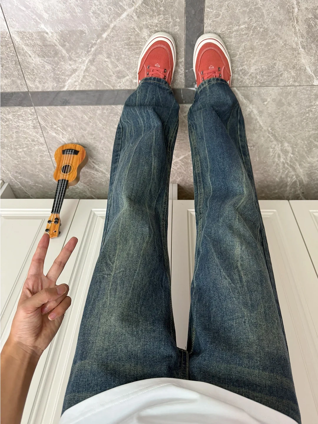 

Blue Denim Straight Leg Men's Jeans Fce Lined Bootcut Pants Slimming mid Waist Zipper Fly Autumn Winter American Sle