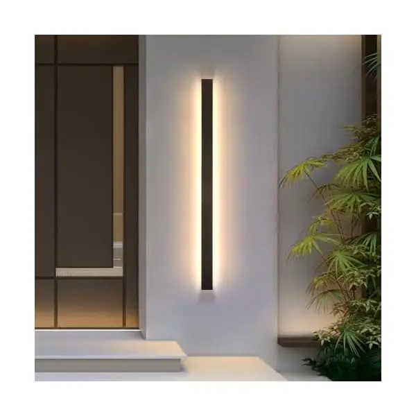 Modern Linear Outdoor Wall Light 47 Inch Black IP65 Rated Acrylic and Iron Fixture 3000K LED Illumination for Porch Garage Front