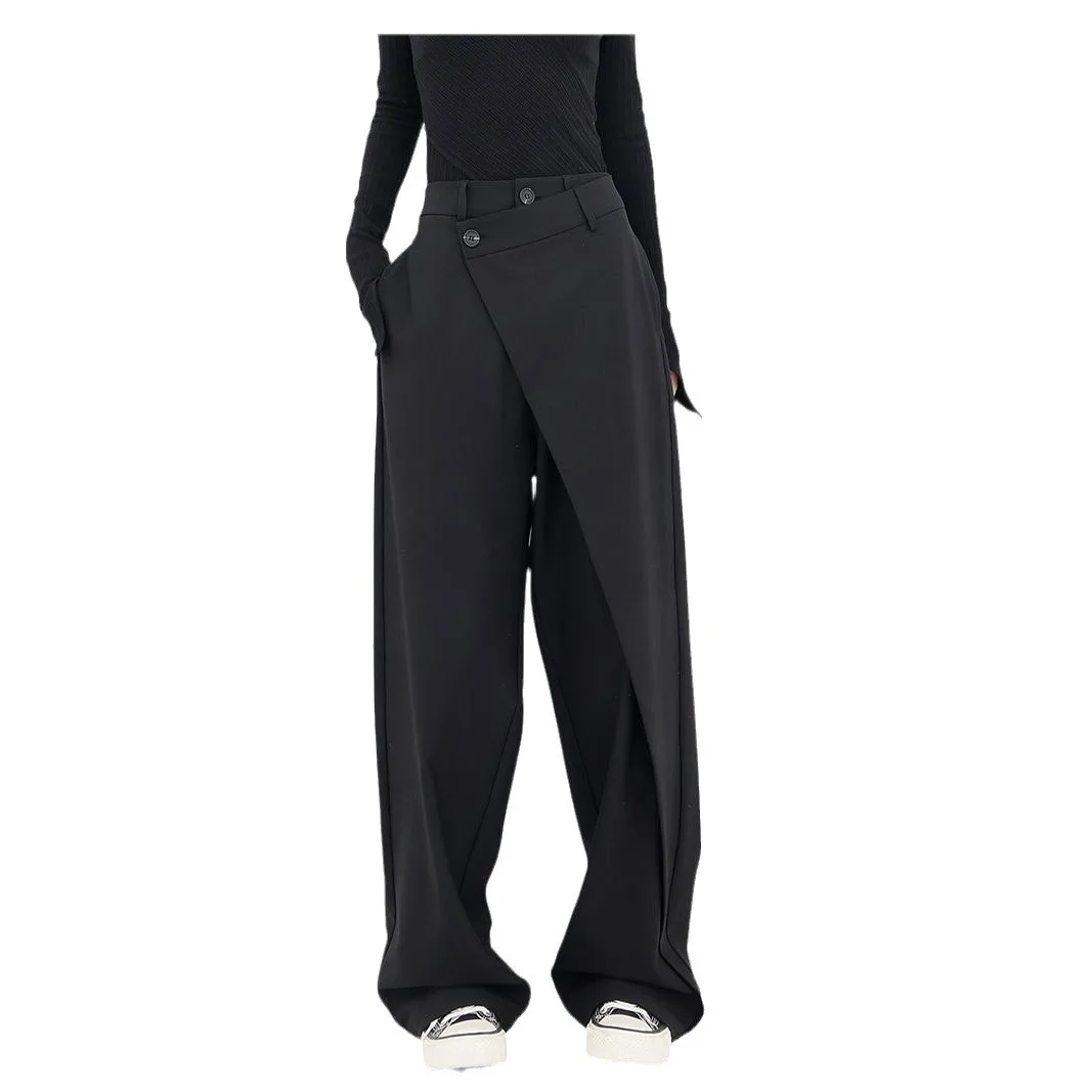 

Women's minimalist commuting suit pants with irregular splicing design, straight leg wide leg pants, loose explosive street pant