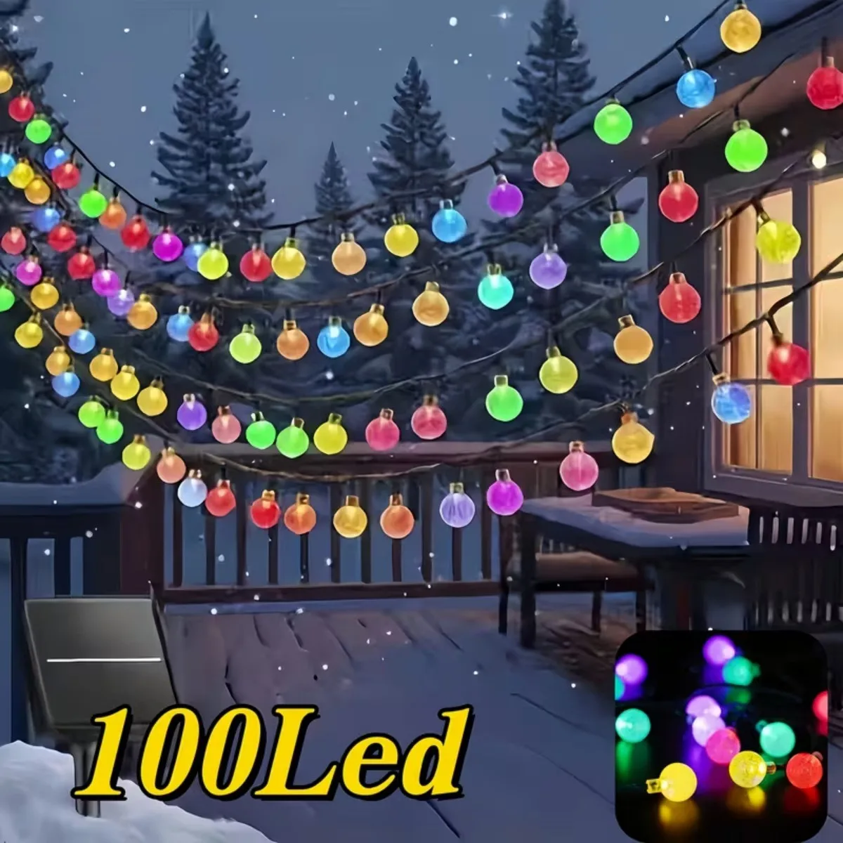 

1 шт. Светодиодная гирлянда на солнечной батарее 12М 100LED с кристальными шарами-пузырьками, идеально подходит для праздничной вечеринки, свадебного декора